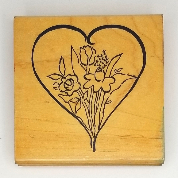 Printworks Vintage Heart with Bouquet Wooden Rubber Stamp 1997 - Picture 1 of 3